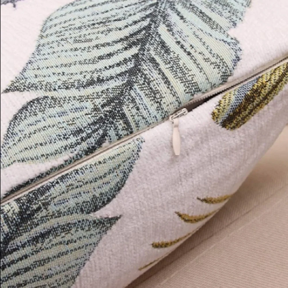 Luxury Home | Coastal Tropical Leaf Embroidered Chenille Throw Pillow Cover